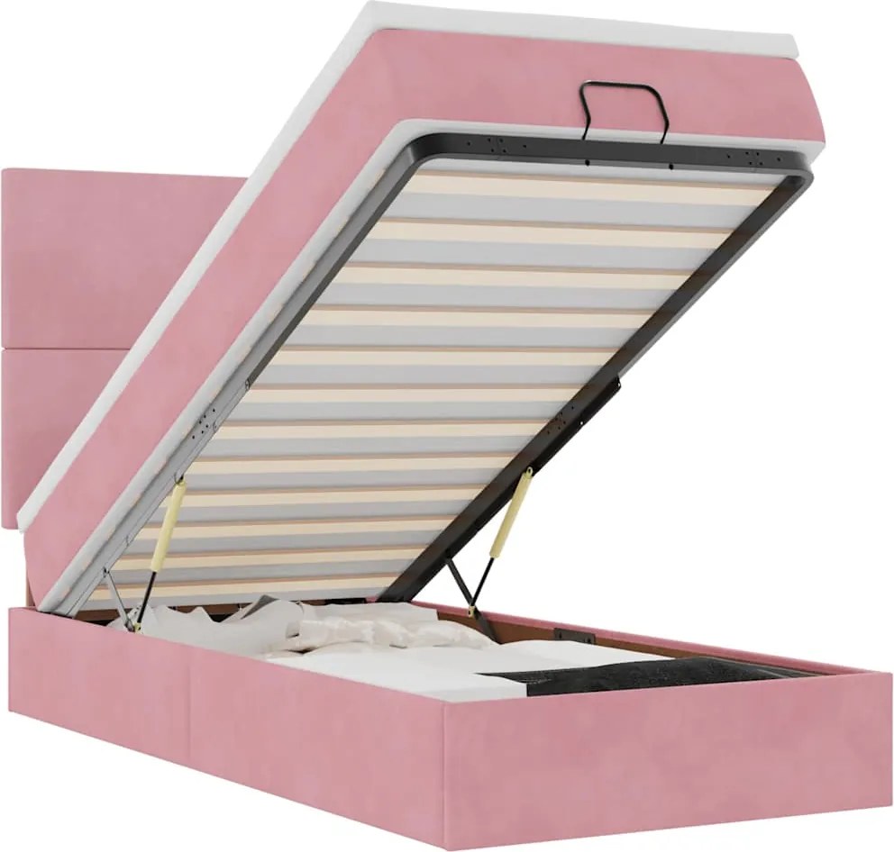 vidaXL Cadru de pat otoman cu saltele Roz 100x200cm catifea