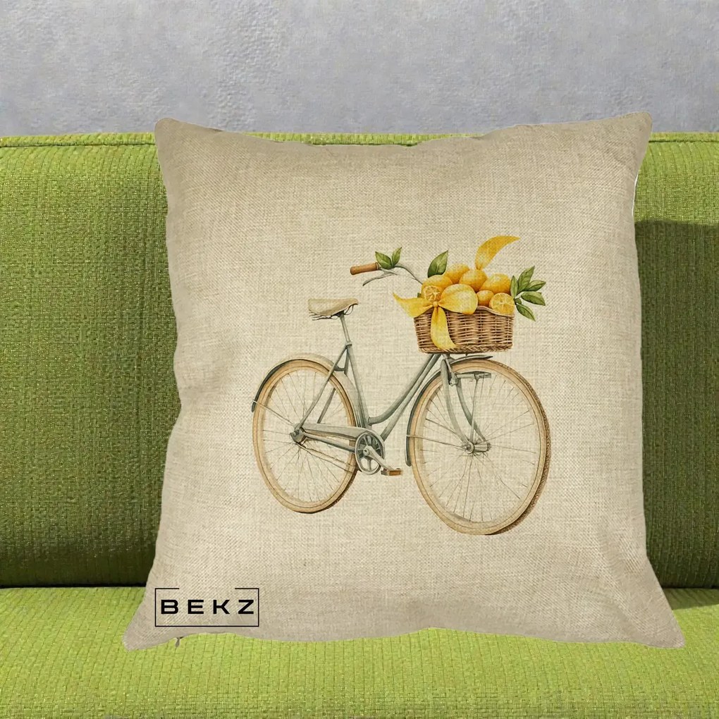 Perna Decorativa Bicicleta cu Cos de Lamai Mediteranean, 40x40 cm, Crem, Husa Detasabila, Perna Inclusa, BEKZ®