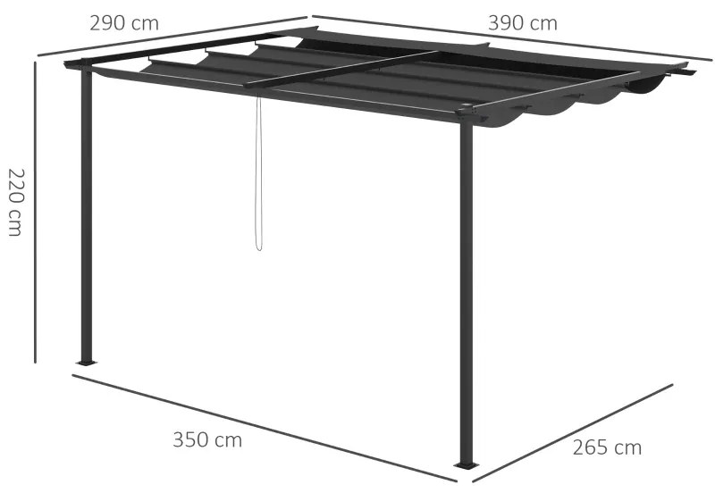 Foisor tip pergola Outsunny cu acoperis culisant, suruburi si carlige incluse, otel si poliester 390x290x220 cm, gri | Aosom Romania