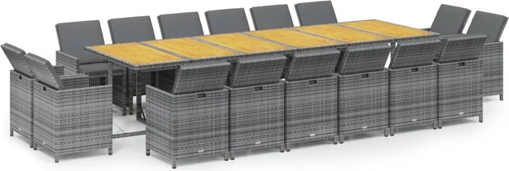 vidaXL Set mobilier de grădină cu perne, 17 piese, gri, poliratan