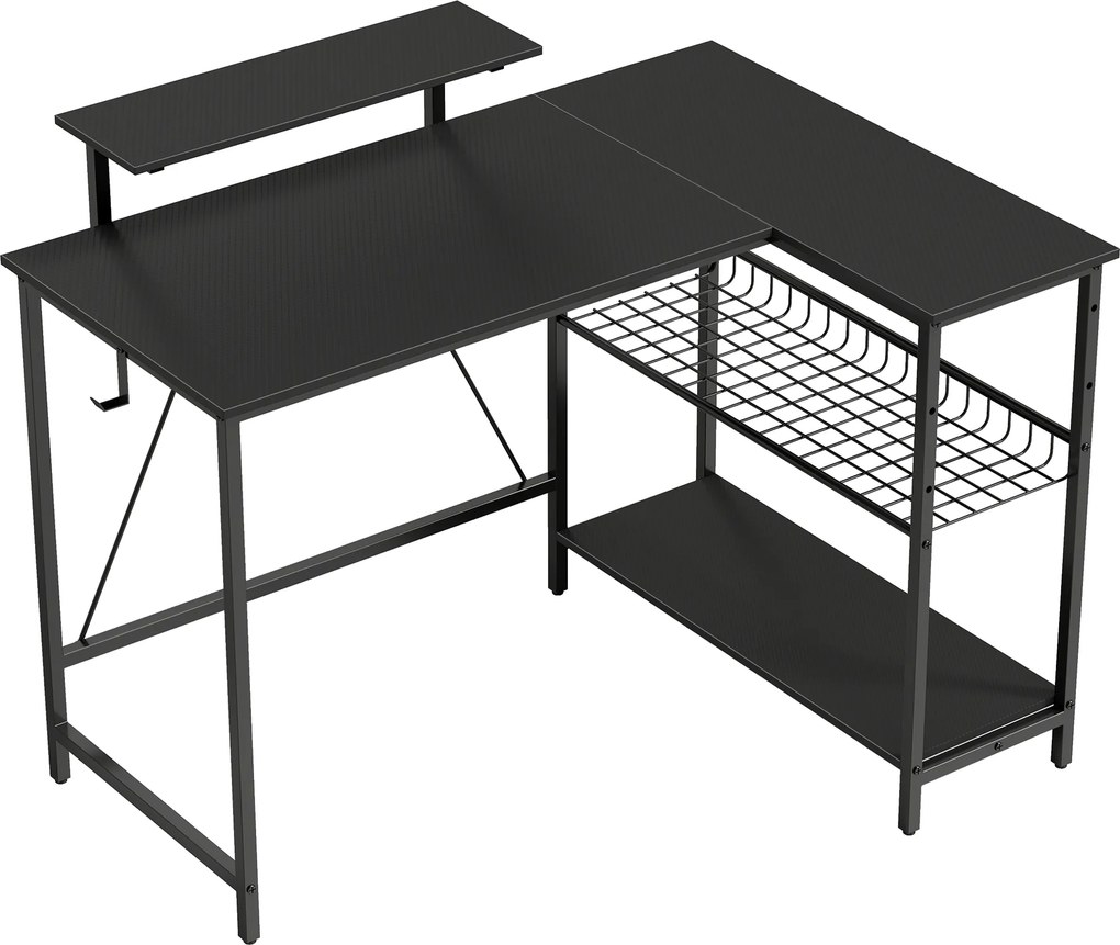 HOMCOM Birou gaming reversibil, birou de colț, suport pentru monitor, etajeră din plasă reglabilă, 114,5x82x91,5cm, negru | Aosom Romania