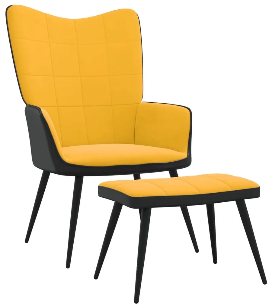 327827 vidaXL Scaun de relaxare cu taburet, galben muștar, catifea și PVC