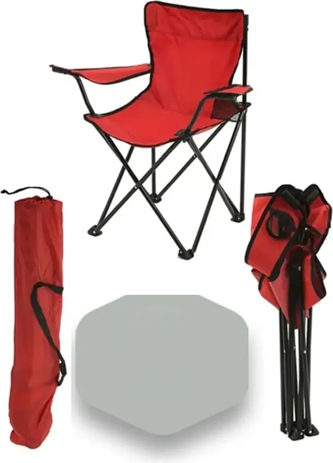 Set 2 Scaune Pliabile cu Cotiere și Suport,  Pentru Camping sau Grădină