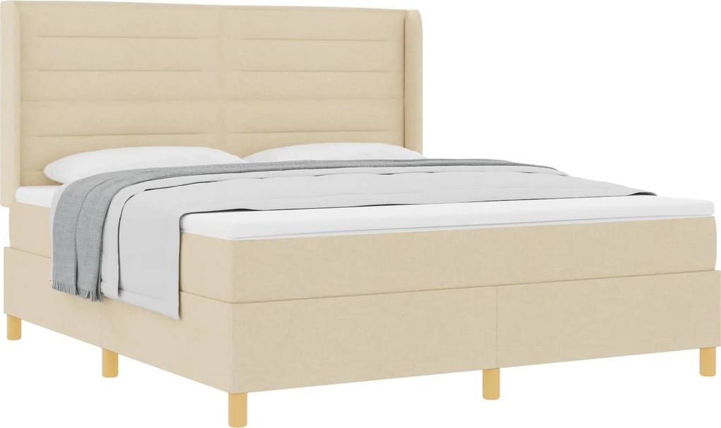 vidaXL Pat cu arcuri cu saltea cu headboard Crem 180 x 200 cm țesătură