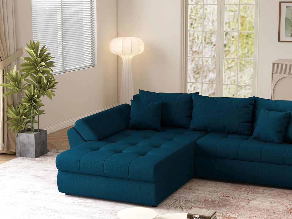 Colțar extensibil dumonde cu ladă de depozitare si sezut confortabil din spuma high-density, Loana Enjoy Petrol  270x185 cm