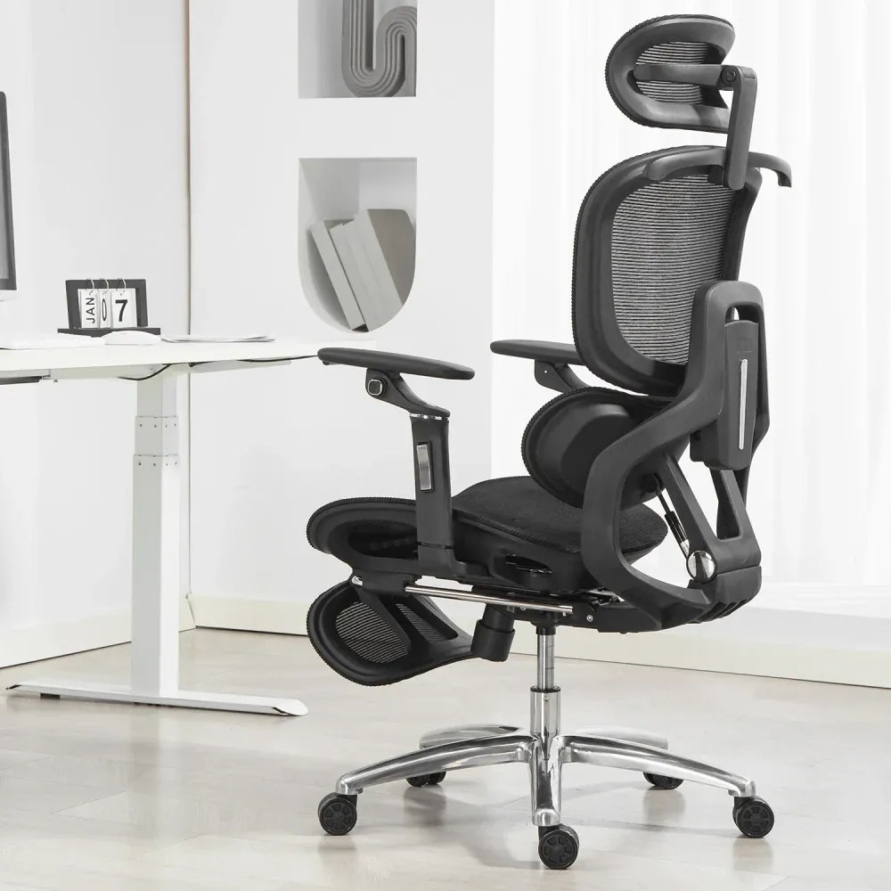 RESIGILAT- VIGOCHAIR ULTRA PRO Scaun ergonomic, spatar reglare verticala, suport lombar cu masaj si incalzire, sezut translatie, cotiere 6D, suport picioare, Full Mesh, Negru