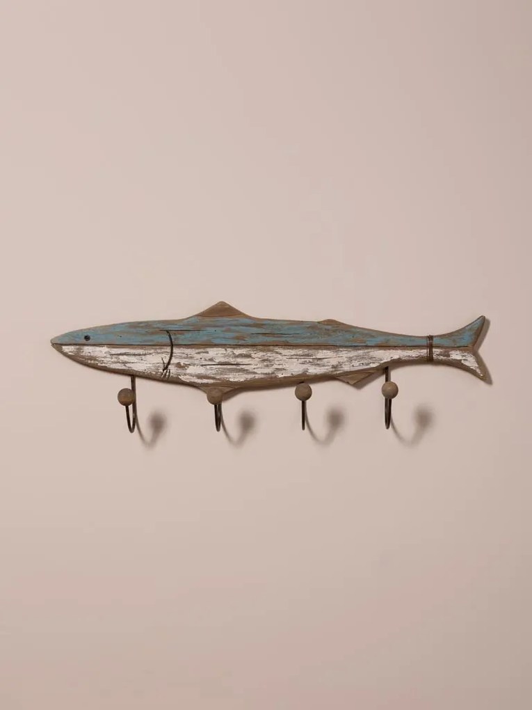 Cuier de perete din lemn de paulownia, cu 4 agatatori, „Shark”