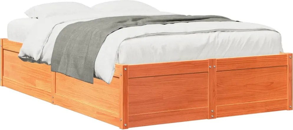 vidaXL Cadru pat fără saltea, maro ceruit, 135x190 cm, lemn masiv pin