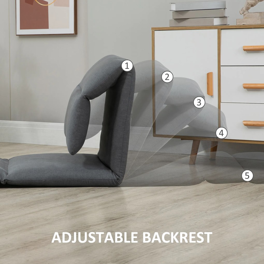 HOMCOM Fotoliu de podea Relax cu spatar rabatabil, scaun de pat de o persoana din material si otel, 71x72x60cm, gri inchis | AOSOM RO