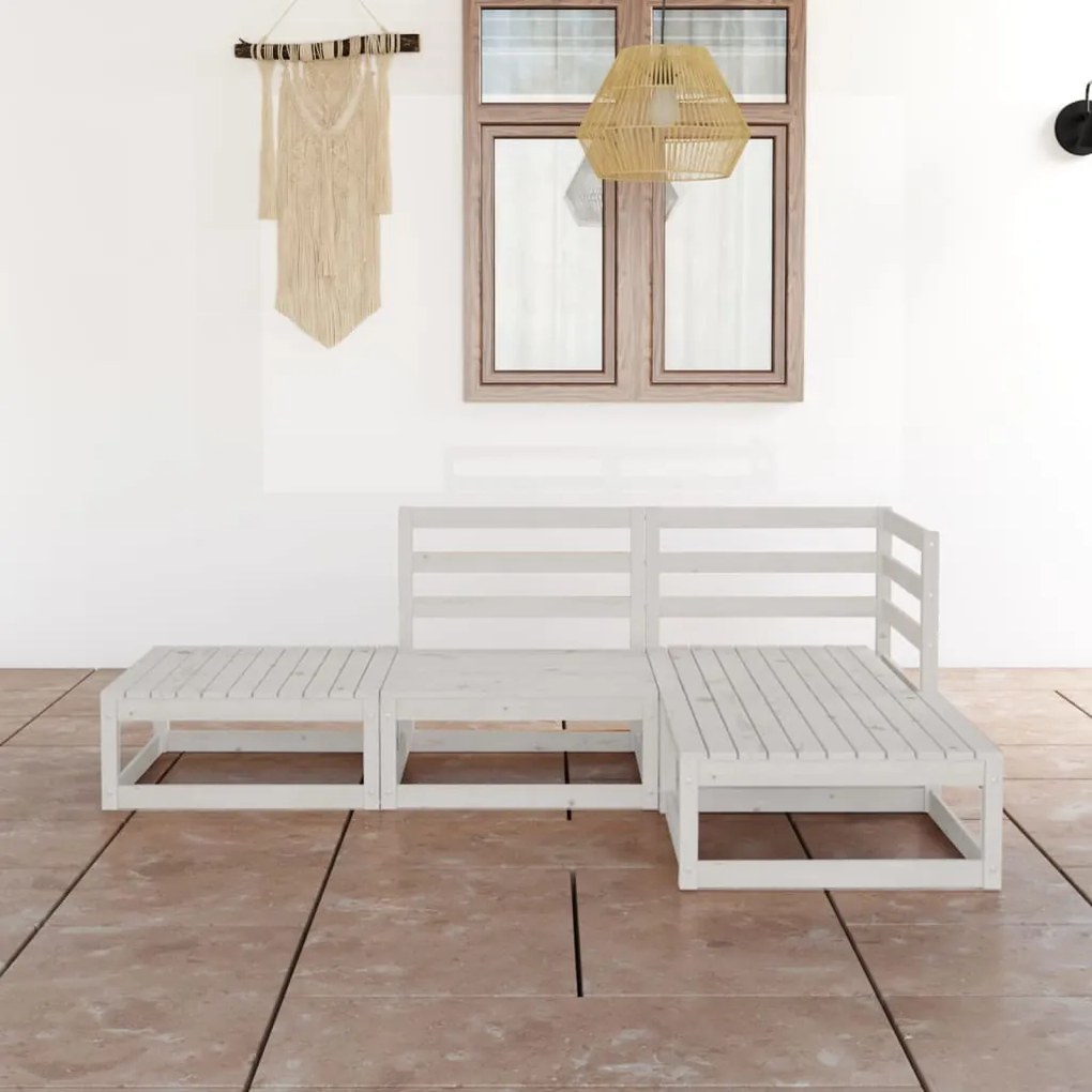3075475 vidaXL Set mobilier de grădină, 4 piese, alb, lemn masiv de pin