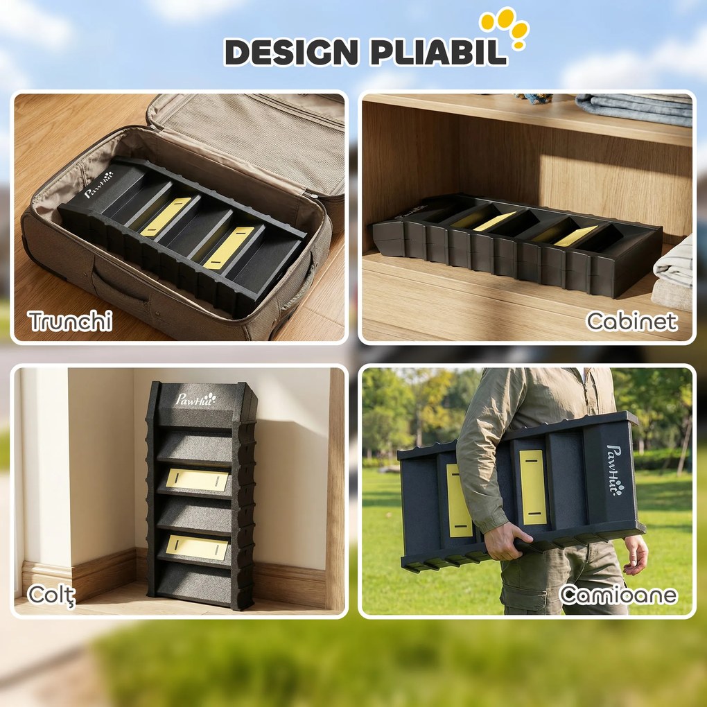 PawHut Rampă Pliabilă pentru Câini pentru Mașini și Paturi Înalte, Scară Portabilă cu 10 Trepte Antiderapante, Ușoară, Suportă Până la 68 kg, Negru | Aosom Romania