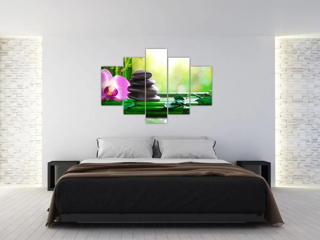 Tablou cu pietre pentru masaj și orhidee (150x105 cm)
