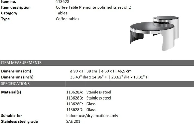 Set 2 masute de cafea design elegant LUX Piemonte, nickel 113628 HZ