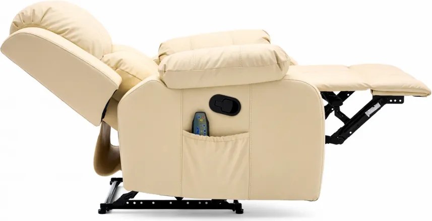 Fotoliu Masaj, Incalzire, rabatabil, sezut cu arcuri metalice, suport picioare extensibil, PU, Bej
