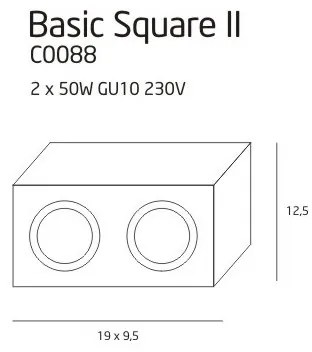 Plafoniera aplicata alba cu 2 spoturi, dim.19x12,5cm, BASIC SQUARE II WH C0088 MX