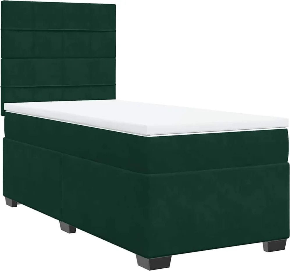 vidaXL Pat box spring cu saltea, verde închis, 100x200 cm, catifea