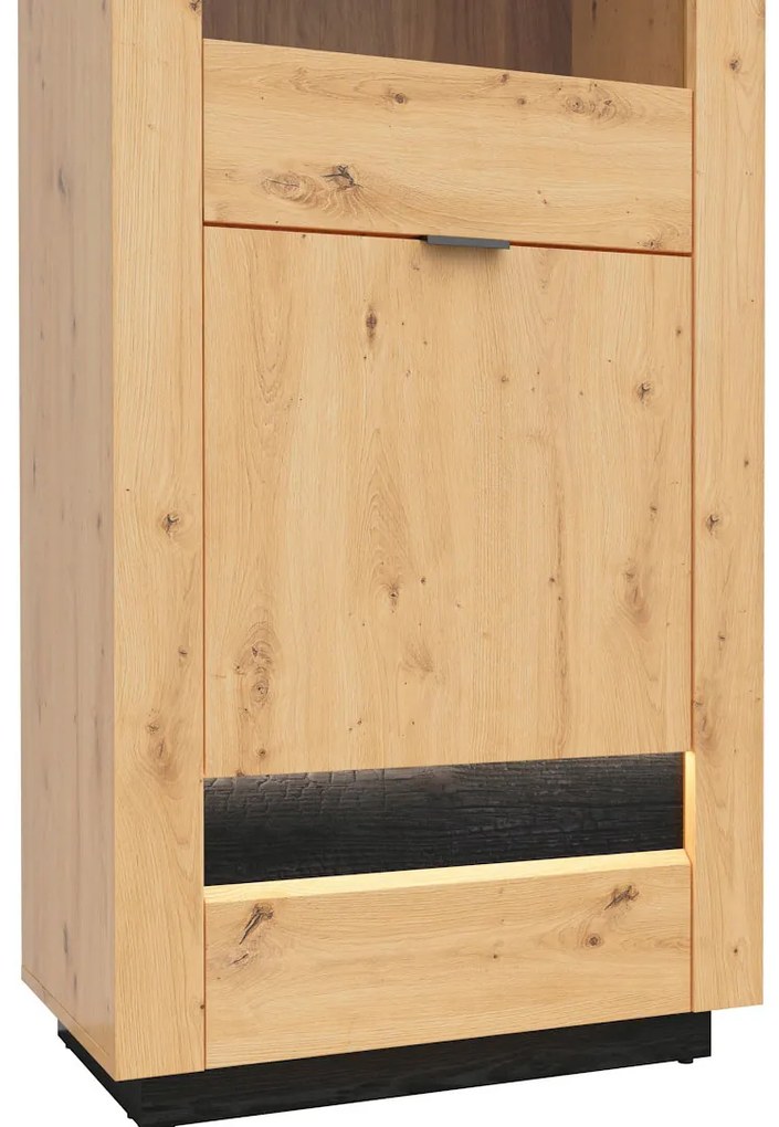 Vitrină Ostia REG1D1W/20/7 (stejar artisan + stejar negru). Promo -18%. 1025964