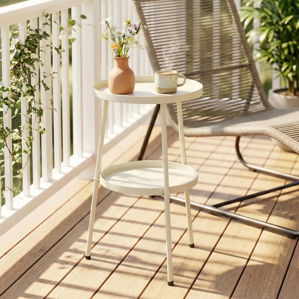 Outsunny Masă de grădină Ø36 cm, masă de balcon din metal, masă de exterior pentru servit masa, măsuță rotundă pentru grădină terasă balcon Alb-crem | Aosom Romania