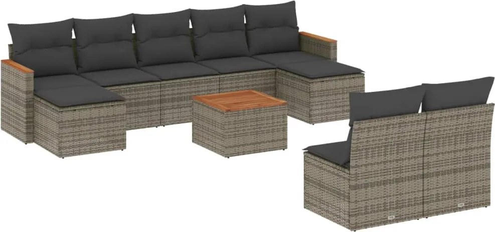vidaXL Set mobilier de grădină cu perne, 10 piese, gri, poliratan