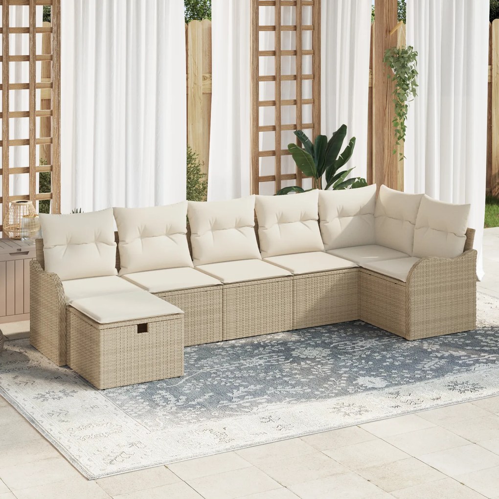 vidaXL Set de canapele pentru grădină cu pernă 7 pcs bej și crem