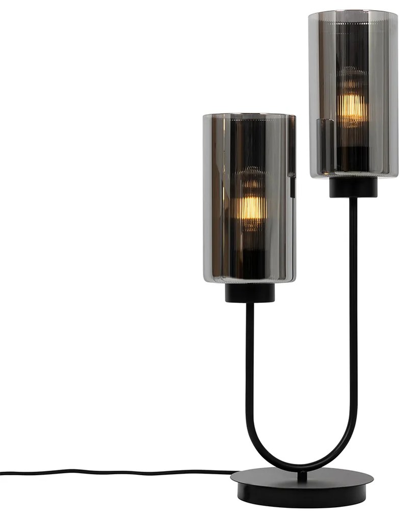 Lampă de masă Art Deco neagră cu sticlă fumurie cu 2 lumini - Laura