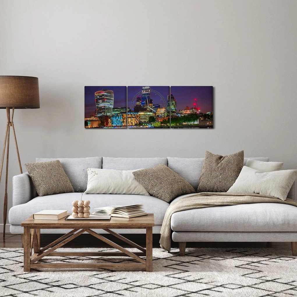 Tablou - Londra seara (cu ceas) (90x30 cm)