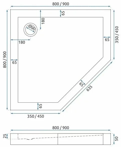 Cadita dus Rea Diamond 90x90 cm alb