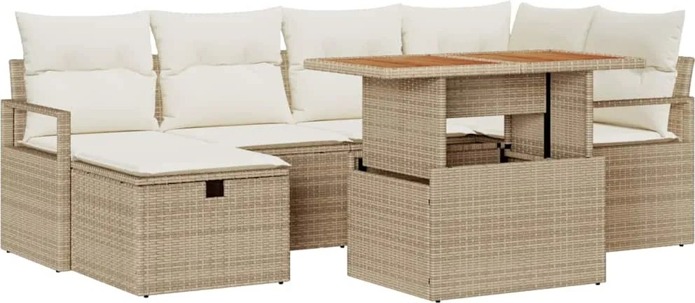 vidaXL Set de canapele pentru grădină 7 pcs Bej poliratan