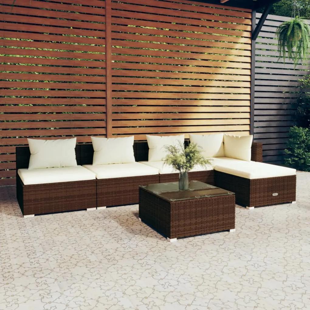 3101634 vidaXL Set mobilier de grădină cu perne, 6 piese, maro, poliratan