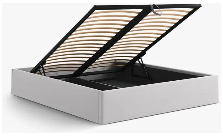 Pat matrimonial gri deschis tapițat cu spațiu de depozitare/fără tăblie cu somieră 180x200 cm Susan – Micadoni