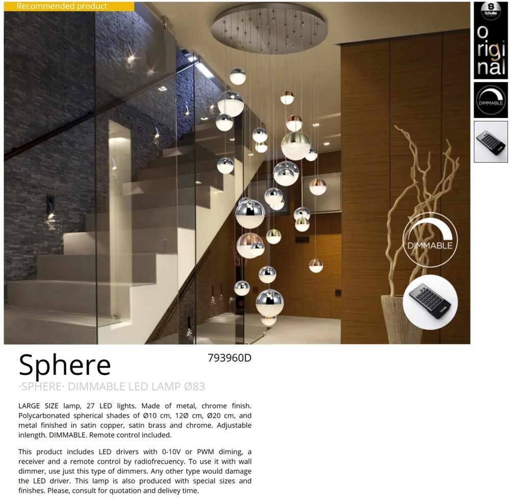 Lustra LED dimabila casa scarii XXL cu telecomanda Sphere 27L SV-793960D