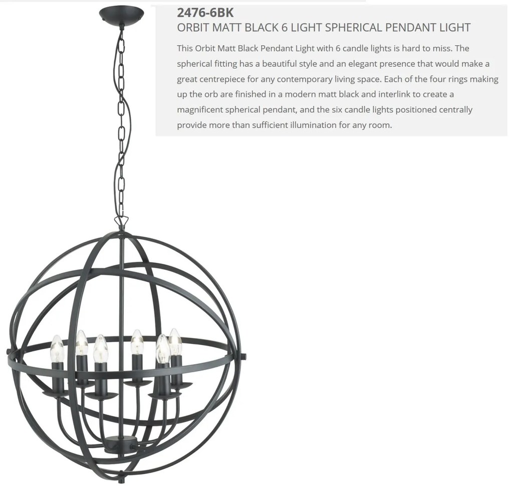 Lustra suspendata stil traditional Orbit negru 2476-6BK SRT