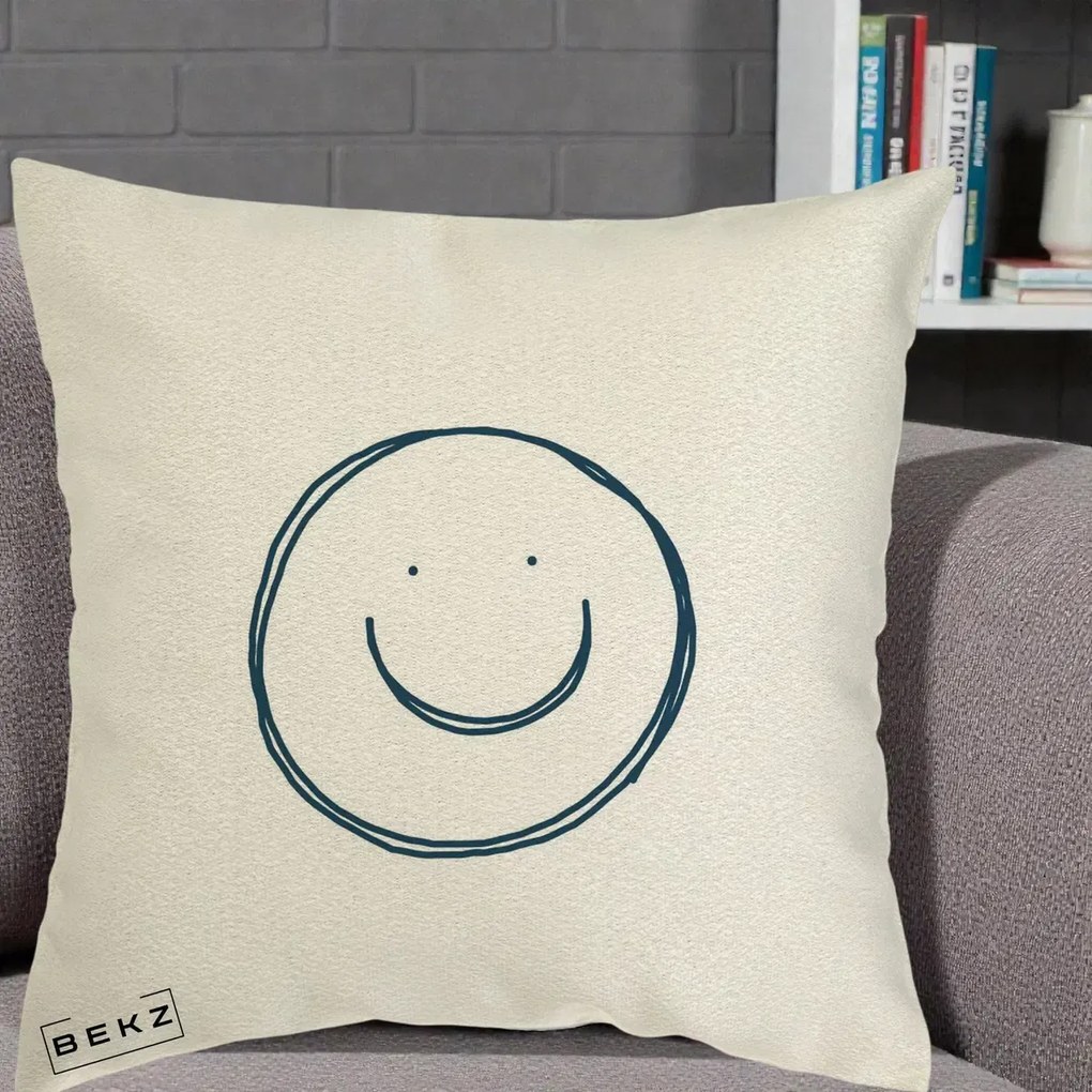Perna Decorativa Smile Desen Minimalist, 40x40 cm, Ecru, Husa Detasabila, Perna Inclusa, BEKZ®