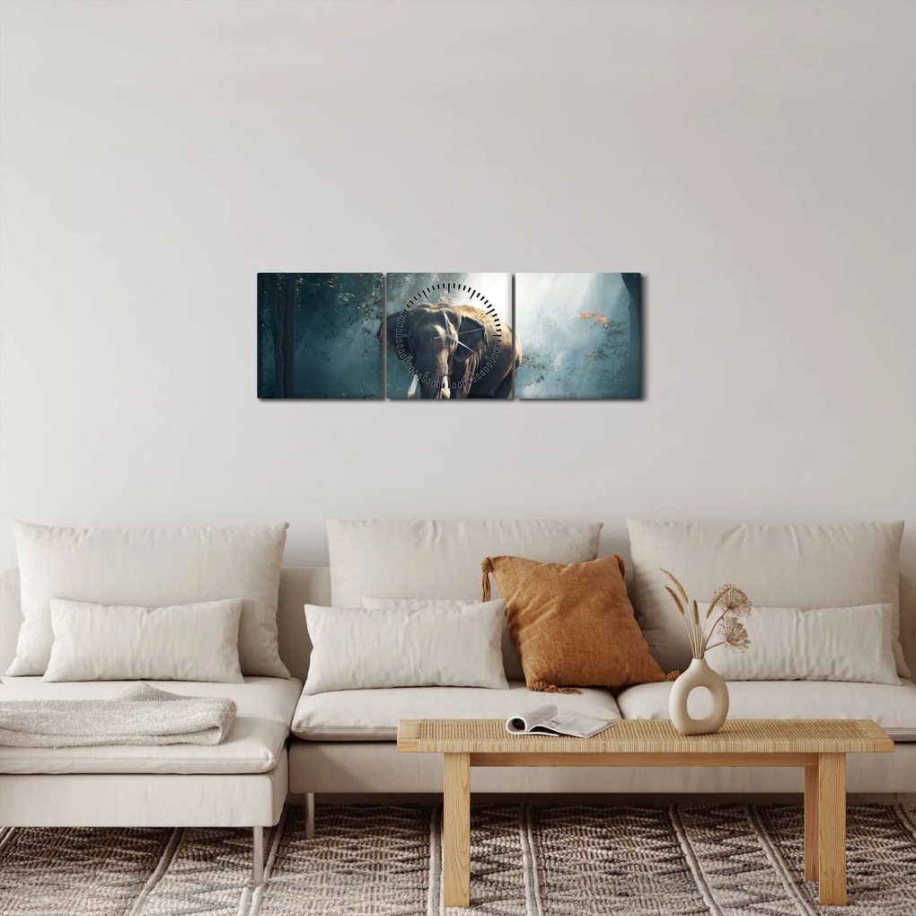 Tablou cu elefant în djunglă (cu ceas) (90x30 cm)