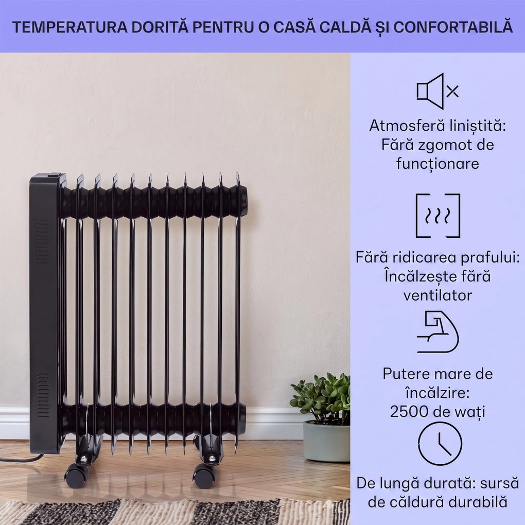 Sanford Smart, radiator cu ulei, putere 2500 W, cronometru săptămânal, afișaj LED, panou tactil, aplicație Klarstein