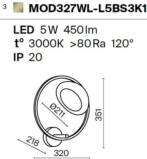 Aplica LED de perete design modern Lunare alama