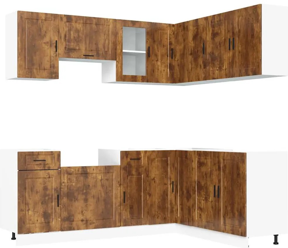 vidaXL Set dulap de bucătărie din 11 piese „Porto” stejar afumat Lemn