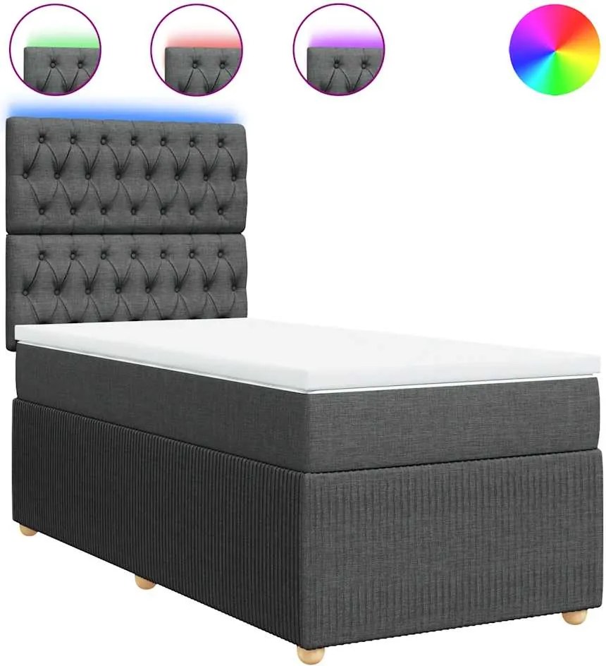 vidaXL Pat box spring cu saltea, gri închis, 100x200 cm, textil
