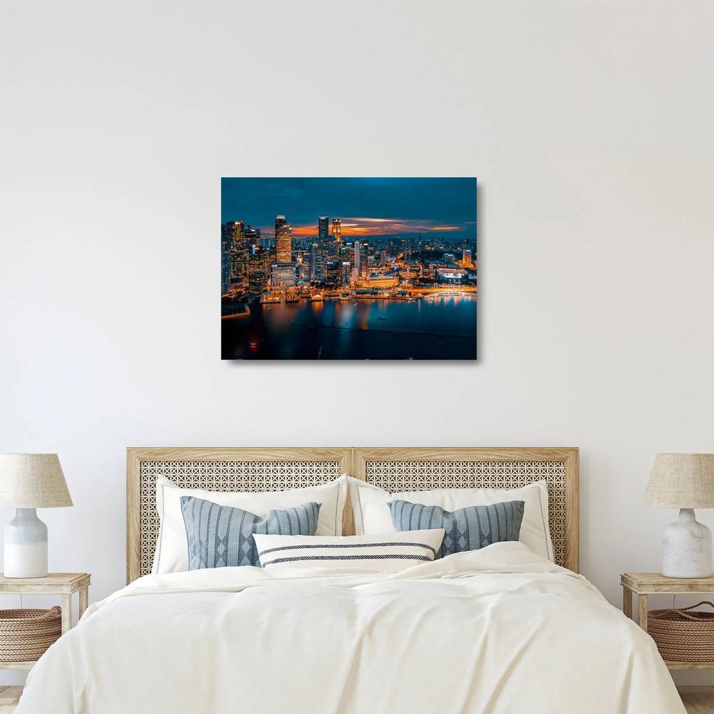 Tablou pe sticlă cu orașul nocturn (70x50 cm)