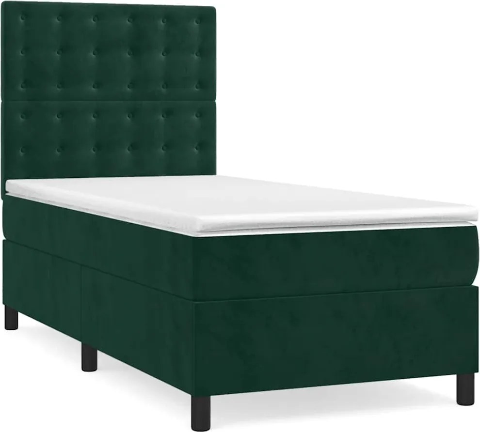vidaXL Pat box spring cu saltea, verde închis, 80x200 cm, catifea