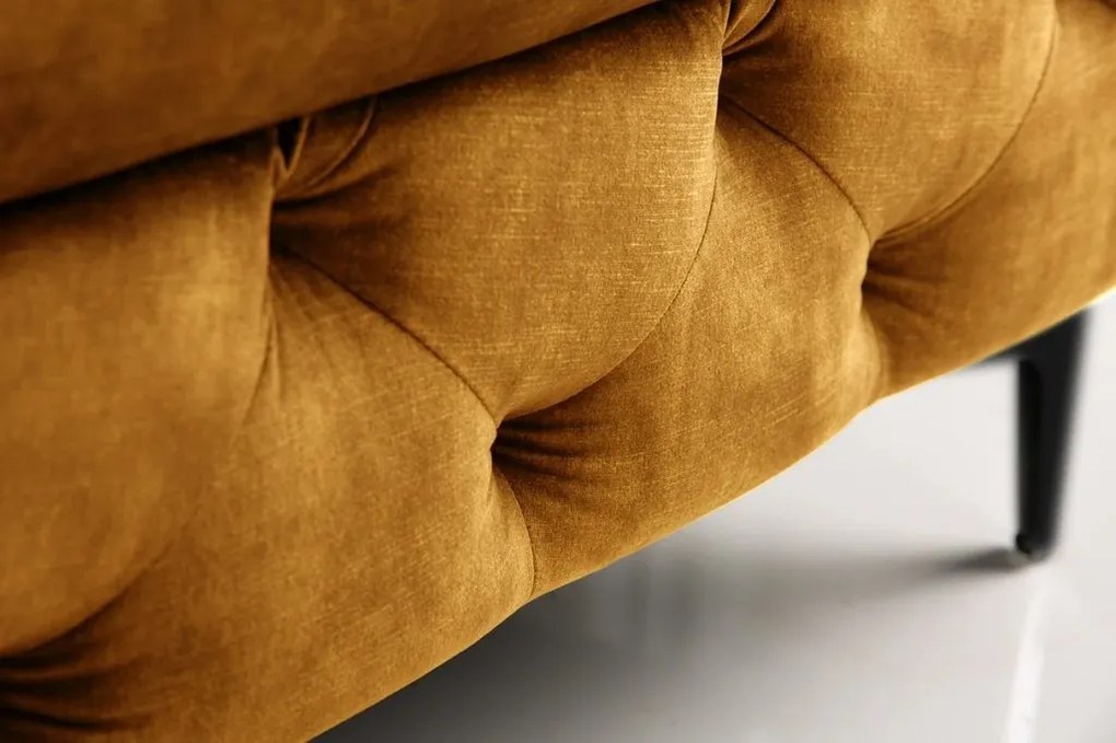 Taburete elegant stil Chesterfield, Catifea, Galben Mustar, MODERN BAROCK 90cm A-44395 VC