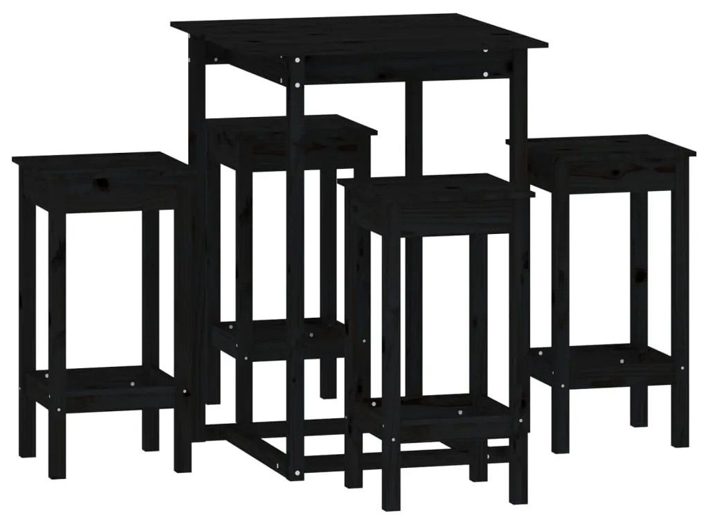 3124741 vidaXL Set mobilier de bar, 5 piese, negru, lemn masiv de pin