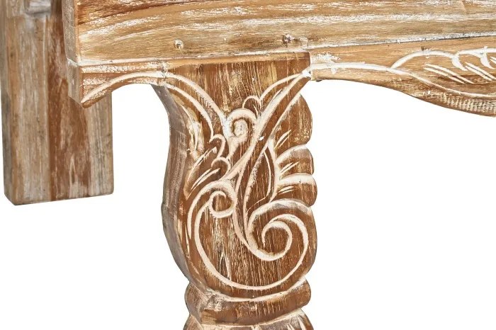 Măsuță de cafea dreptunghiulară din lemn de tec reciclat sculptat manual, natur, finisaj patinat, 45 x 200 x 70 cm, „Caldera” – Ethnic Collections
