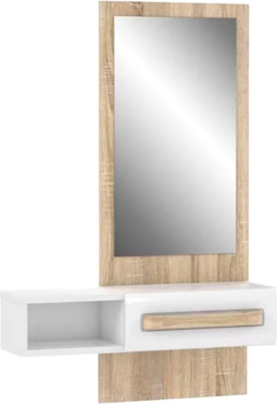 Oglinda machiaj cu sertar, 89.8x25.8x178 cm, culoare stejar sonoma/alb, MDF