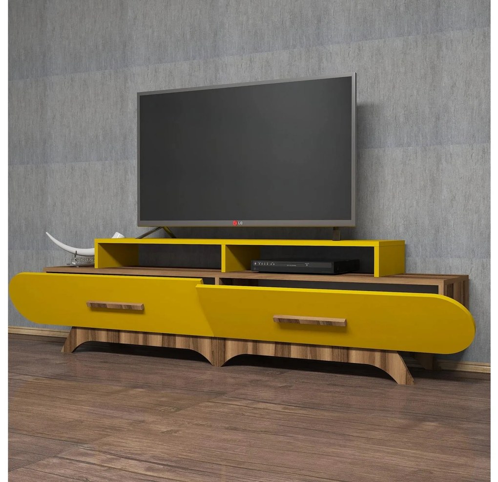 Masă TV/Dulap Florian (Nuc + Galben). 1088859