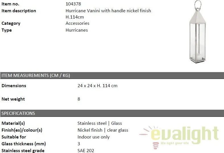 Suport lumanare design LUX Vanini L, nickel 104378 HZ