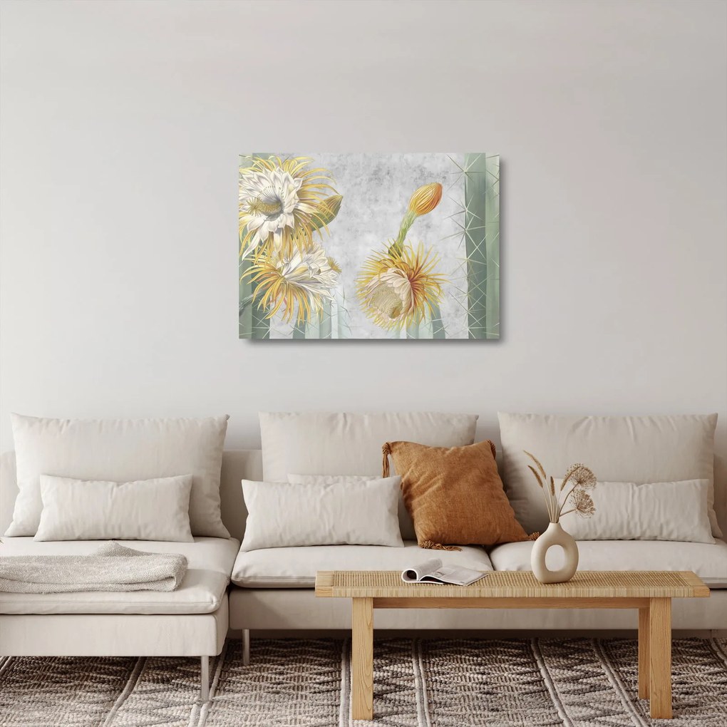 Tablou pe sticlă - Cactuși înfloriți (70x50 cm)