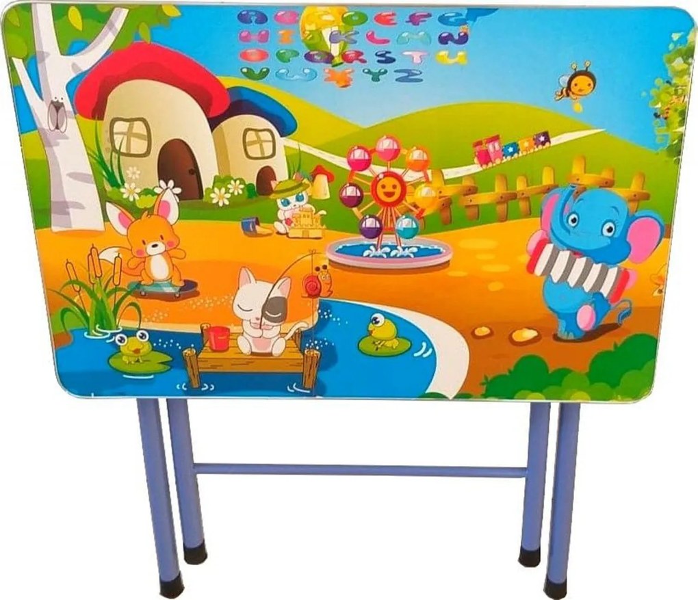 Masuta pliabila pentru copii din MDF Novokids™ My first folding table, cu scaun pliabi, dimensiuni 60X40X56, 2 niveluri de inaltime, suprafata