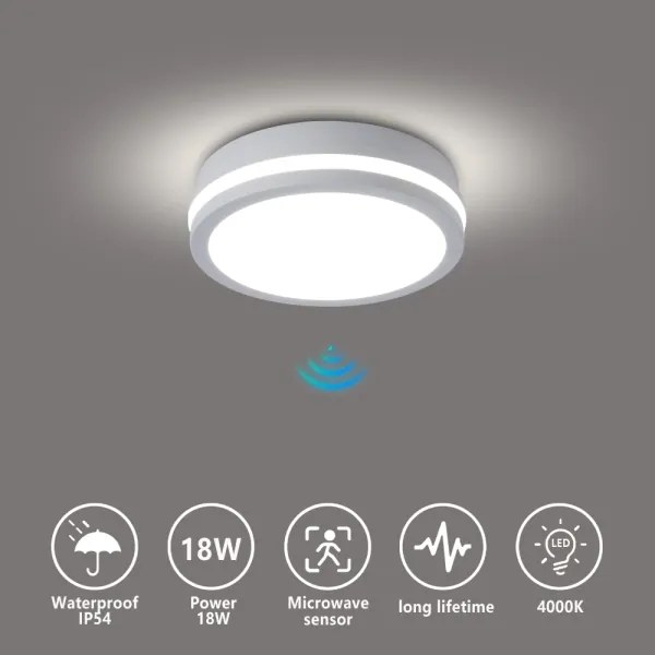 Brilagi - Lampă LED de exterior cu senzor BENE LED/18W/230V, Ø 21,5 cm, albă, IP54