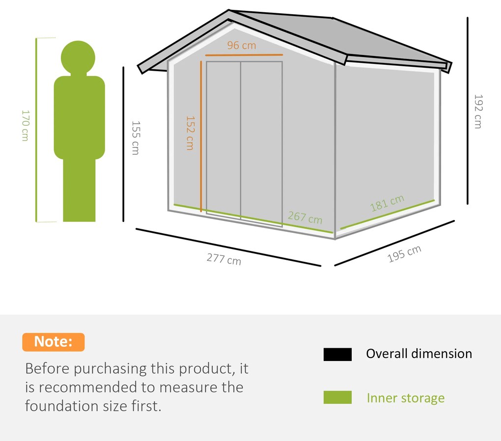 Outsunny Magazie Grădină cu Uși Glisante Duble, Sopron din Oțel și PP, Dimensiune Mare, Argintiu | Aosom Romania